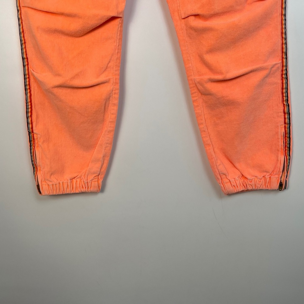 SUNDRY Neon Orange Rainbow Stripe  Festival Ankle Zip Corduroy Jogger Size 30 - Picture 3 of 13
